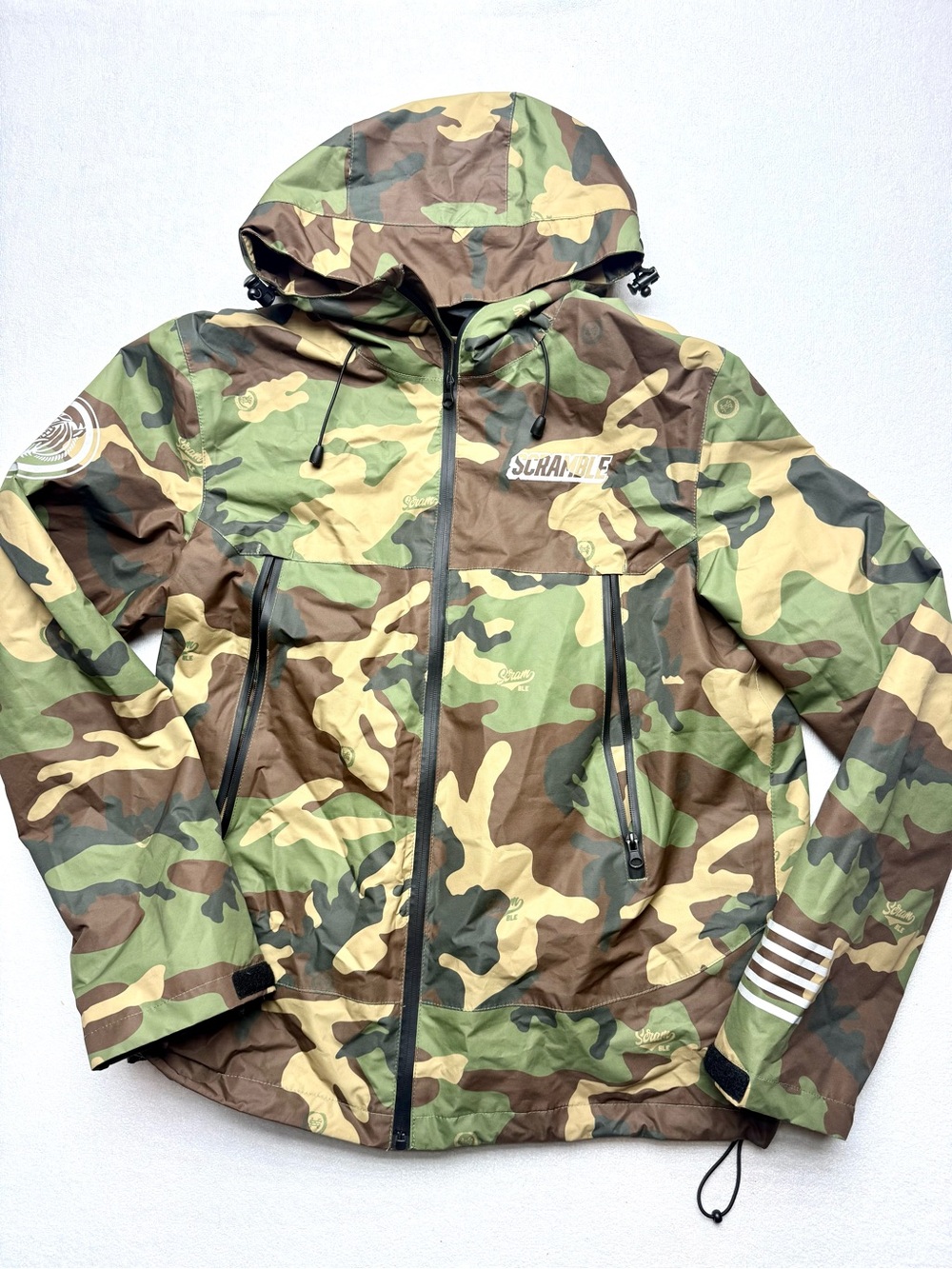 Scramble Gear Camo Rain Jacket Hooded Windbreaker Waterproof